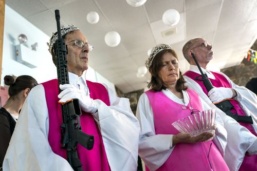 People in the church refer to the AR-15 as a "religious accoutrement". This is the same gun used by the Florida massacre shooter a fortnight ago. (AAP)