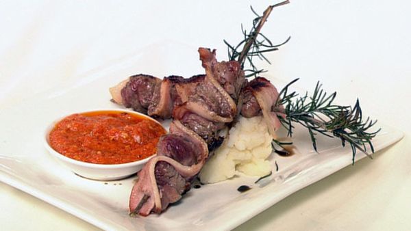 Bacon, lamb and rosemary skewers