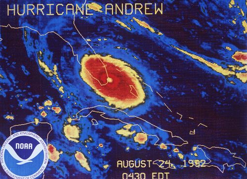 Hurricane Andrew approaching landfall south of Miami in 1992. (AP)