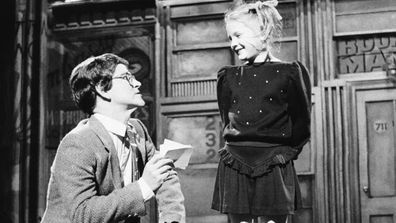 Tim Kazurinsky, Drew Barrymore rehearse for the SNL monologue in 1982.