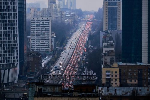 Traffic in Kyiv following Russian invasion