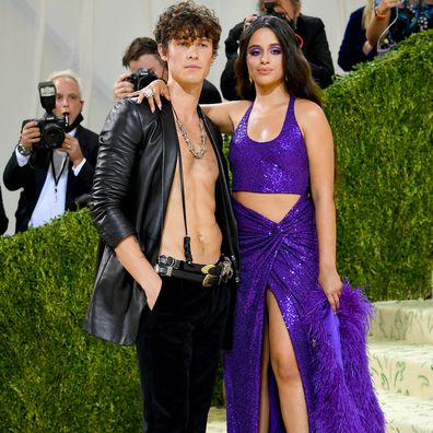 NEW YORK, NEW YORK - SEPTEMBER 13: Shawn Mendes and  Camila Cabello attend The 2021 Met Gala Celebrating In America: A Lexicon Of Fashion at Metropolitan Museum of Art on September 13, 2021 in New York City. (Photo by Jeff Kravitz/FilmMagic)