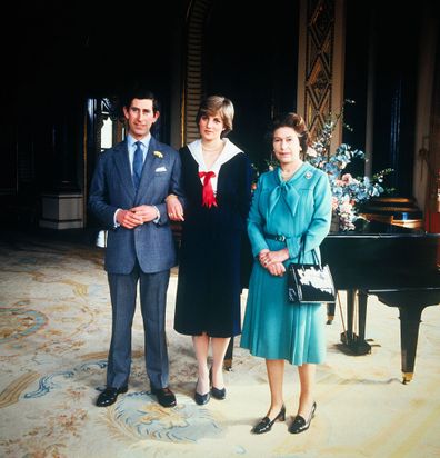 After the Privy Council sanctioned their wedding, Lady Diana Spencer and Prince Charles pose with Queen Elizabeth at Buckingham Palace, London, in March 1981.
