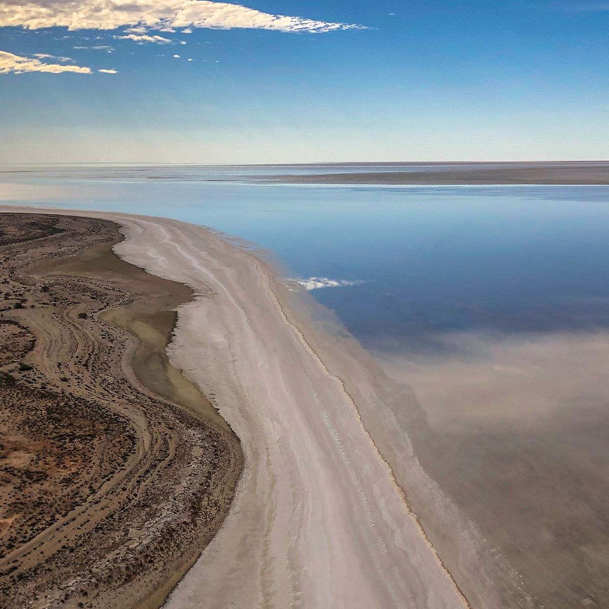 Lake Eyre; South Australia wet weather sees the lake fill with water.