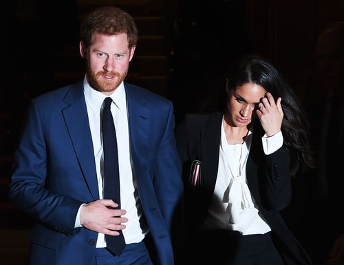 Prince Harry and his fiancee arrive for the Endeavour Awards Ceremony at Goldsmiths Hall, London. Picture: AAP