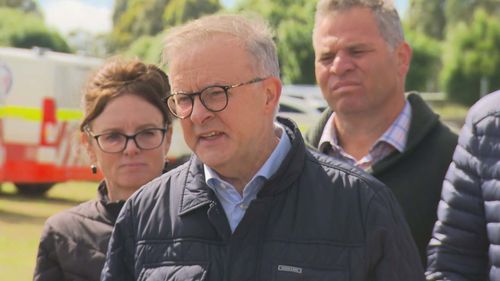 Prime Minister Anthony Albanese And NSW Premier Dominic Perrottet tour Eugowra after flooding.