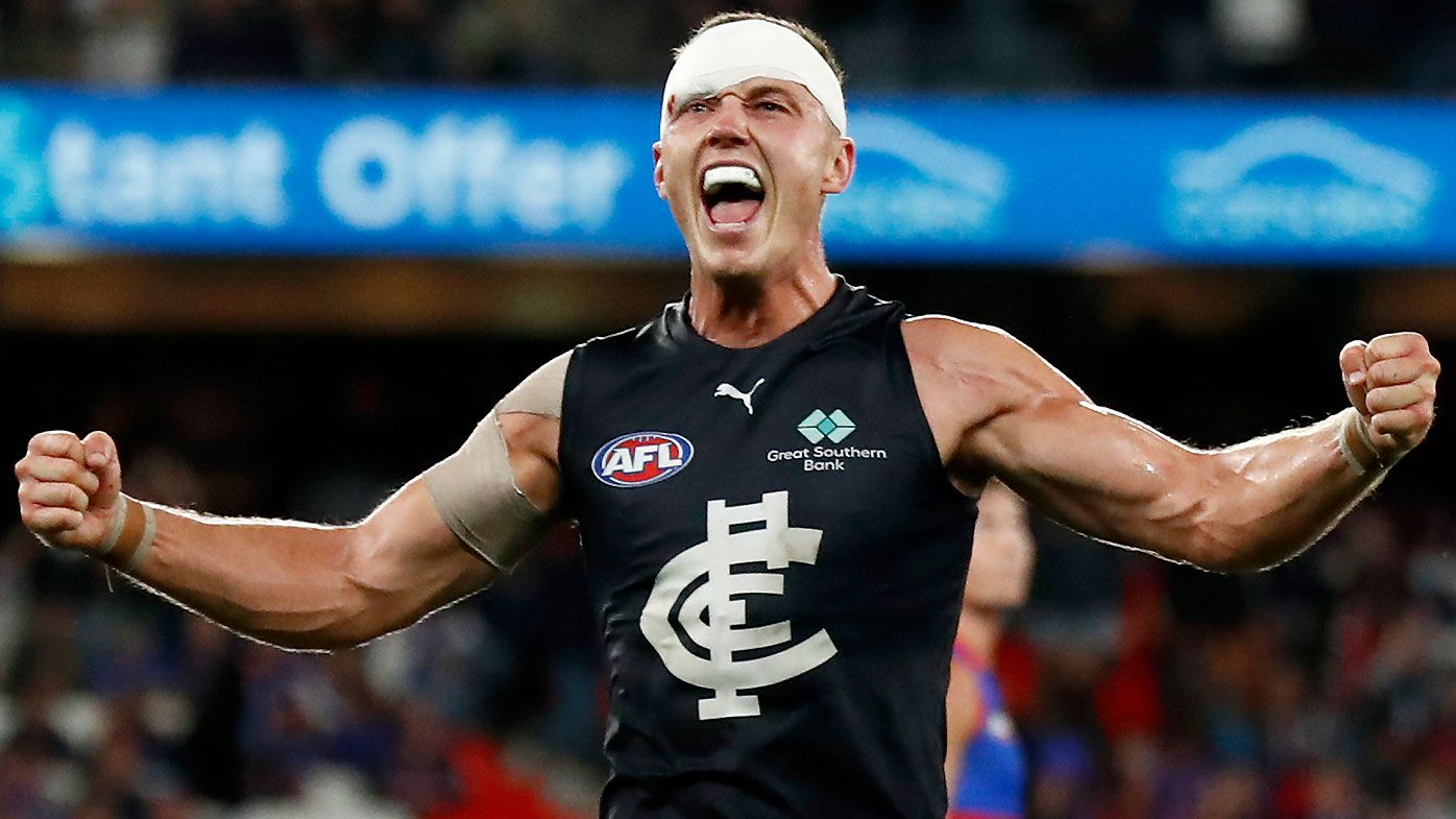 Carlton captain Patrick Cripps celebrates a goal