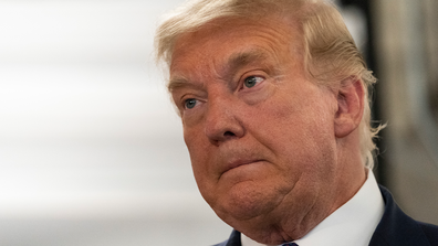 President Donald Trump pauses while speaking at the Trump campaign headquarters on Election Day, Tuesday, Nov. 3, 2020, in Arlington, Va. (AP Photo/Alex Brandon)