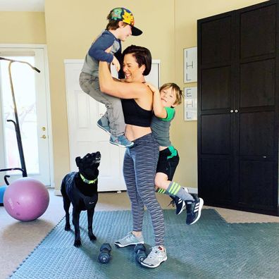 Ashley Nowe working out with her kids