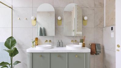 EMBARGO 3/8/2025 Han and Can guest bathroom room reveal week 1
