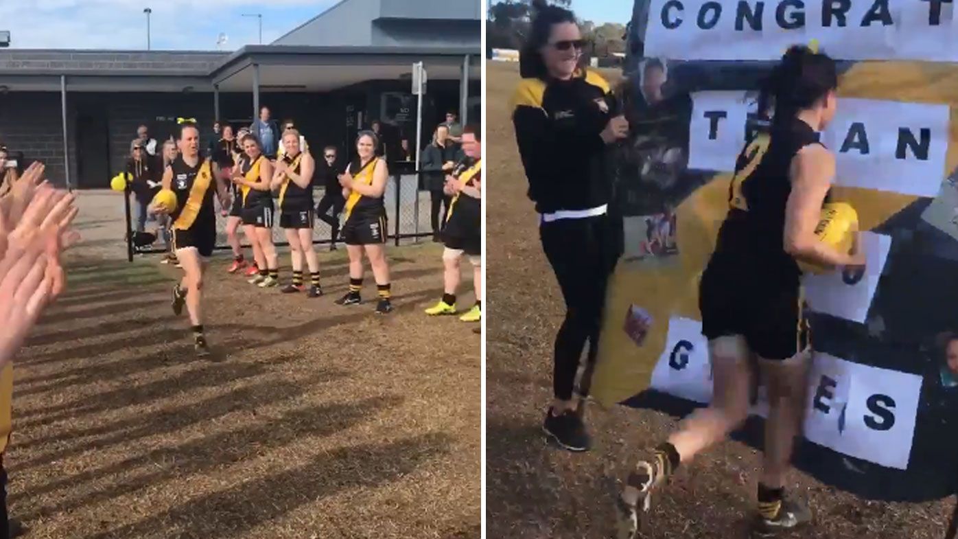 Seaford Tigrettes player floored by hilarious banner fail