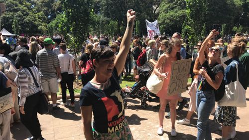 Radio host and comedian Em Rusciano was among the protestors at the march. (Mary Jordan, 9NEWS)