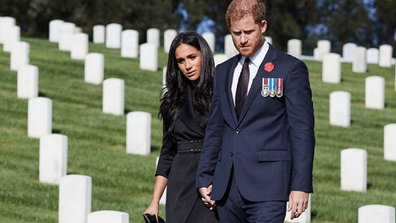 Harry and Meghan hold hands at Remembrance Day appearance