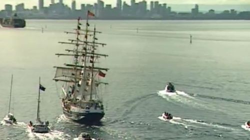 World’s biggest wooden tall ship rounds out nine month world voyage in Port Phillip Bay