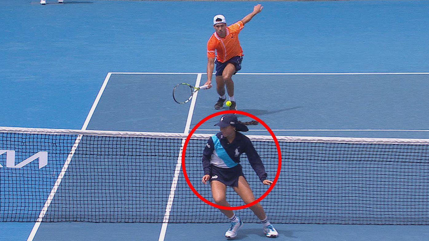 A ballkid prematurely ran onto the court in the men&#x27;s doubles match between Rinky Hijikata/Jason Kubler and Yannick Hanfmann/Dominik Koepfer