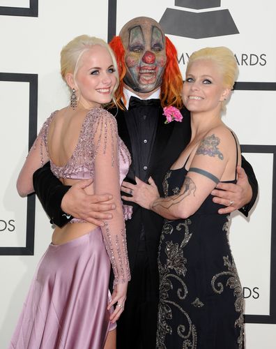 Slipknot's Shawn 'Clown' Crahan, wife Chantel Crahan (R) and daughter Gabrielle Crahan (L) in 2014.