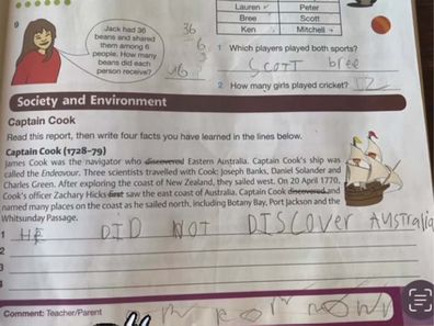 Reporter Leila McKinnon's son made some corrections to his homework.