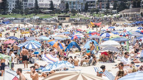 A packed Bondi Beach on Australia Day 2020.