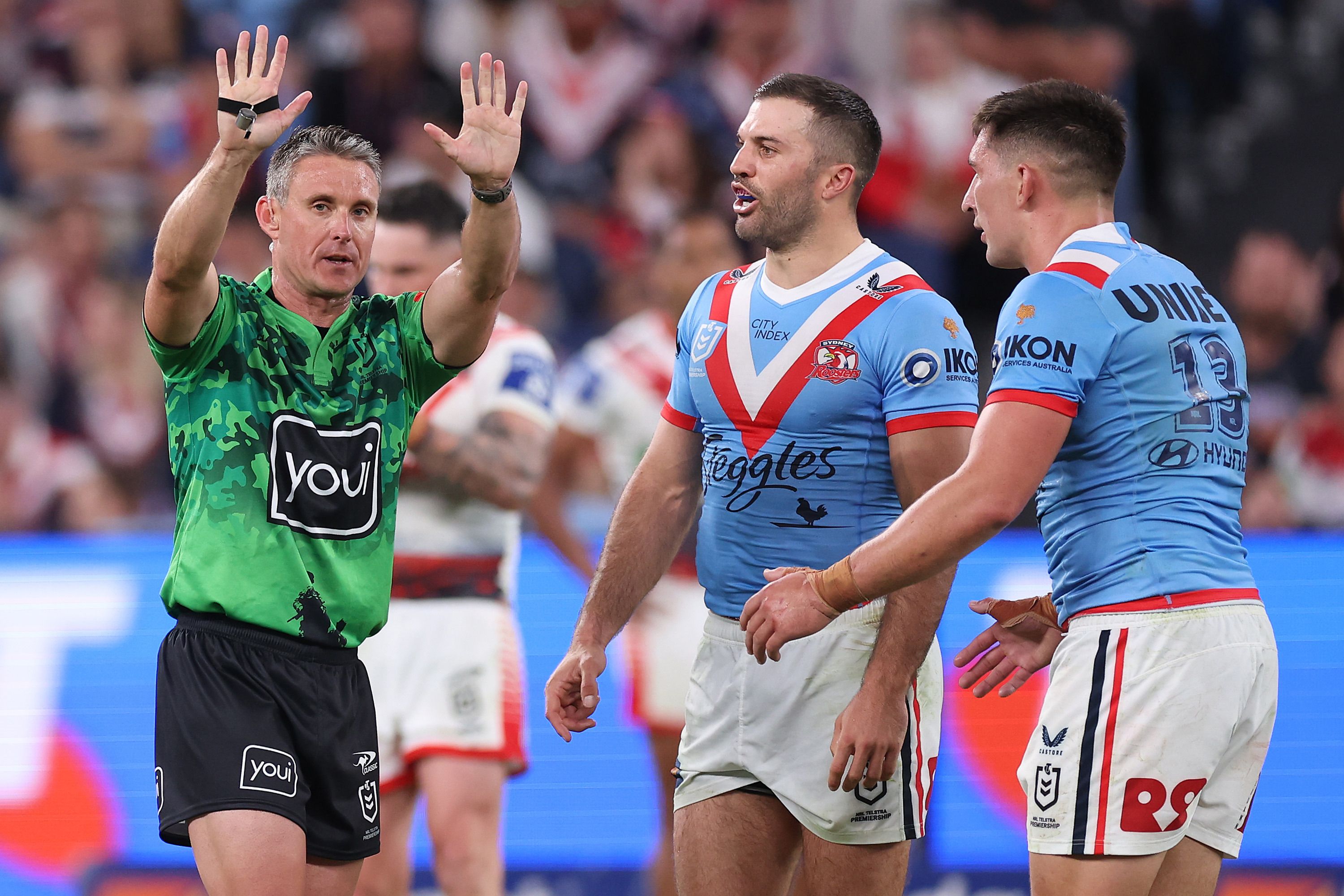 Roosters fume as 'head clash' gets Victor Radley sent to the bin, almost proves costly in tight win