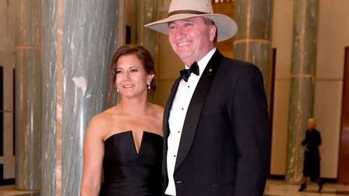 Barnaby Joyce with estranged wife Natalie. Mrs Joyce said she and her daughters "feel deceived and hurt" by her husband's affair with his 32-year-old staffer. (9NEWS)