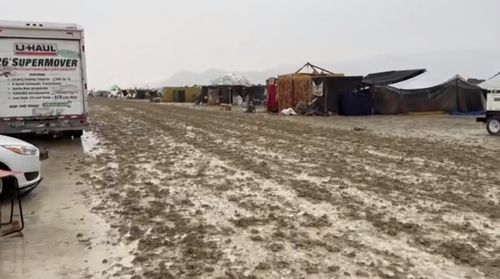 The sodden site of the Burning Man festival in Nevada.