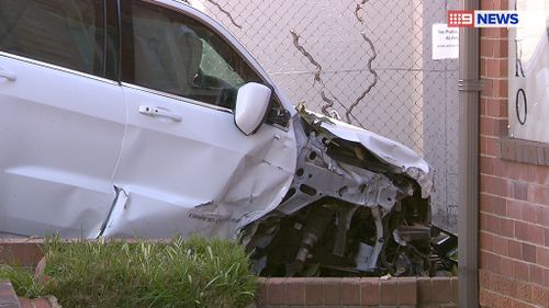 The car spun out of control and slammed into the gas metres. (9NEWS)