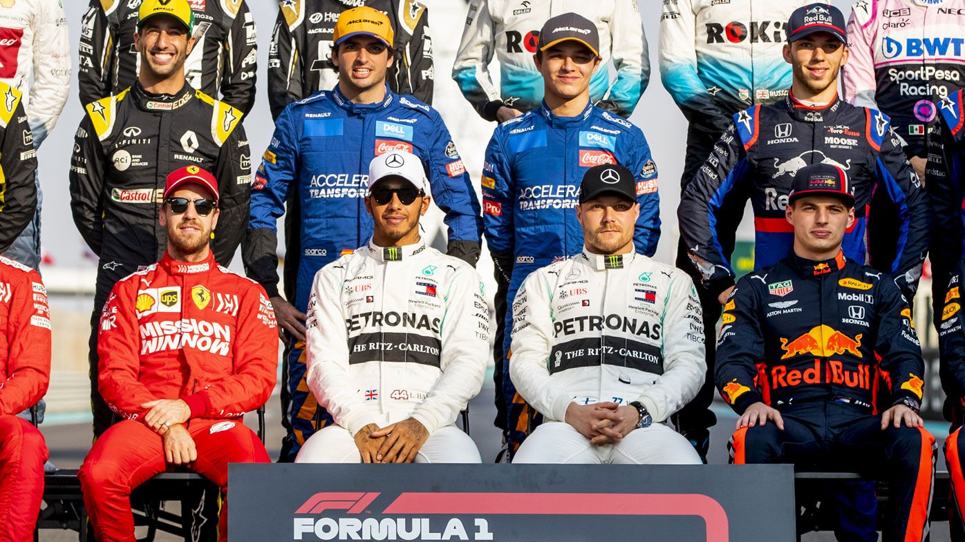 The F1 Drivers Class of 2019 photo is taken on track before the season-ending Grand Prix of Abu Dhabi