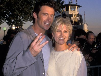 NEW YORK CITY - JULY 12:  Hugh Jackman and wife Deborra-Lee Jackman attend the world premiere of "X-Men" on July 12, 2000 at Ellis Island in New York City. (Photo by Ron Galella, Ltd./Ron Galella Collection via Getty Images)