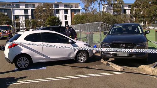 A woman drove her car into the fence of a south Sydney netball court, injuring two pedestrians. Image: 9News