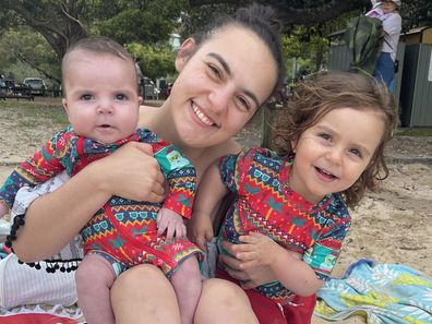 Nikolina Kharoufeh with her sons Noah and Leo. 