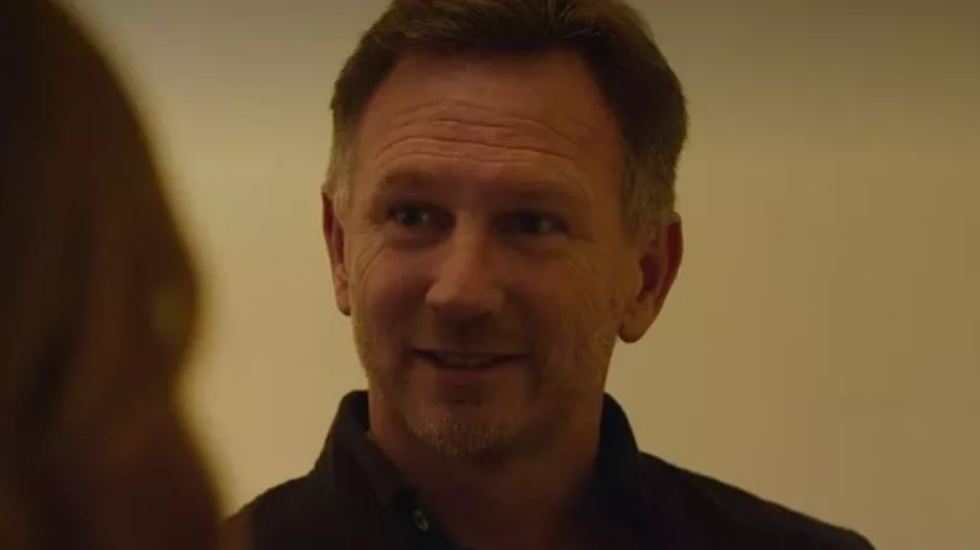 Christian Horner during the awkward scene with Santa in the new season of Netflix&#x27;s Drive to Survive.