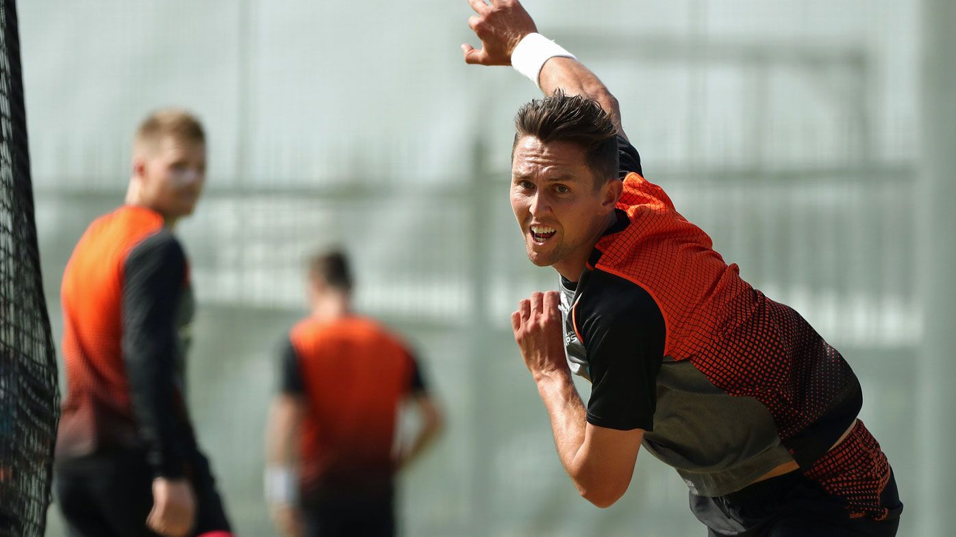  Trent Boult bowls during a New Zealand Test team training session 