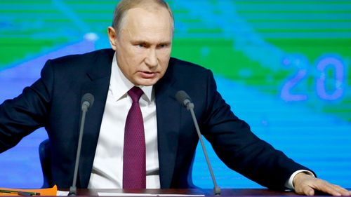 Russian President Vladimir speaks during his annual news conference in Moscow, Russia.