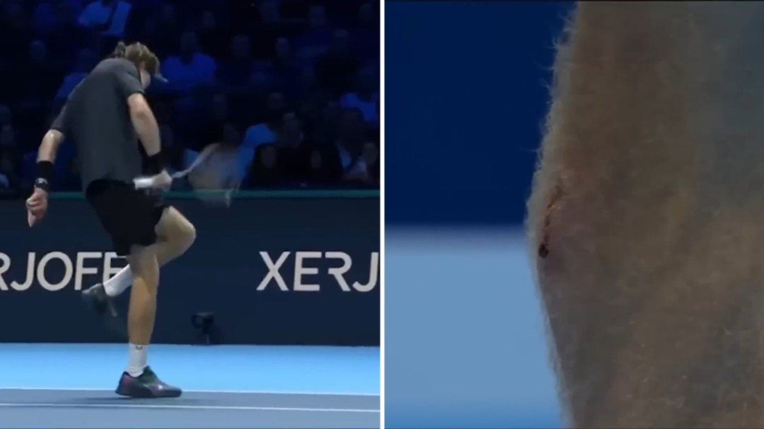 Andrey Rublev smashes himself with racquet during loss to Carlos Alcaraz at ATP Finals