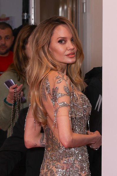 sachin and babi light blue dress Angelina Jolie Couture premiere: Angelina Jolie stuns in an embellished  dress as steps out at the premiere of her new film Couture in Paris