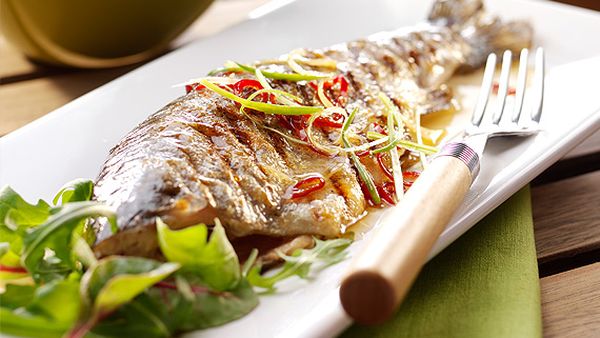 Barbecue trout with a ginger and lemongrass glaze
