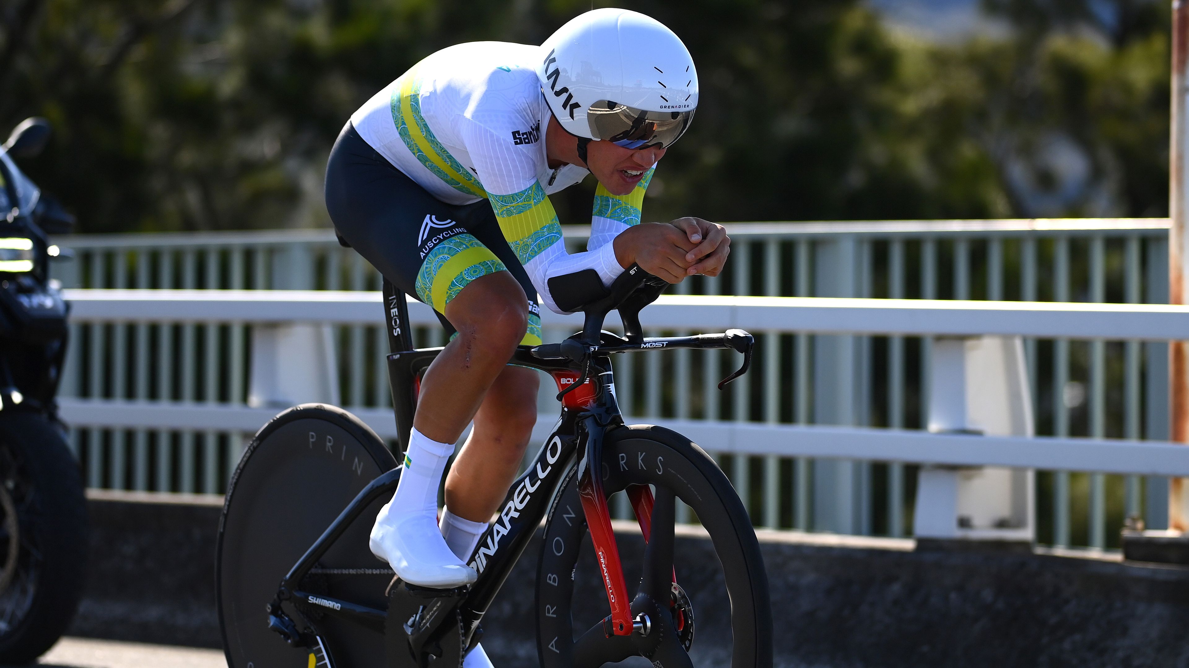 Lucas Plapp of Australia sprints during the 95th UCI Road World Championships 2022 - Men Individual Time Trial a 34,2km individual time trial race from Wollongong to Wollongong / #Wollongong2022 / on September 18, 2022 in Wollongong, Australia. (Photo by Tim de Waele/Getty Images)