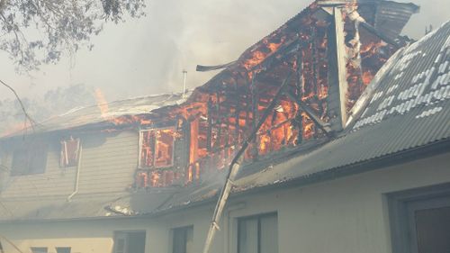 A house is ablaze in Katoomba in the Blue Mountains.