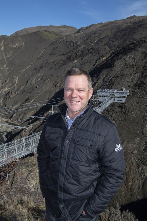 Henry van Asch, co-founder and managing director of AJ Hackett Bungy New Zealand, stands by the massive Nevis Catapult, in Queenstown, New Zealand.