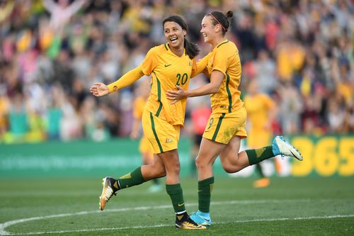 The national team call-up means she could play alongside fan favourite and Australian superstar striker Sam Kerr. Picture: AAP.