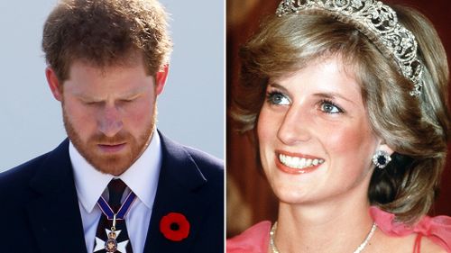 Prince Harry attends commemorations for the 100th anniversary of the battle of Vimy Ridge on April 9, 2017 in Vimy, France; Princess Diana, Princess of Wales, at a state reception in Brisbane on April, 1983. (Getty)