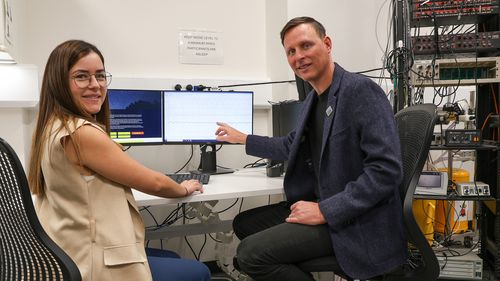 Lead author and Research Fellow Dr Lucia Pinilla with Flinders professor and director of FHMRI Sleep Health Danny Eckert.