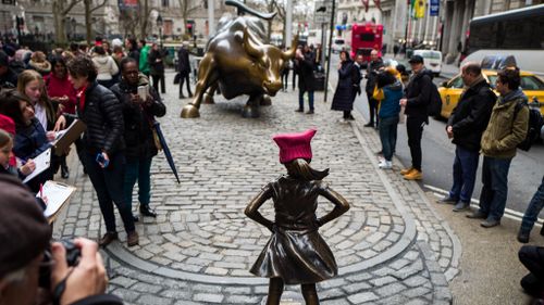 Statue of defiant girl erected opposite Wall Street Charging Bull to mark International Women's Day