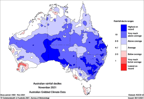 Rainfall lashed Australia in November, in particular the east coast.