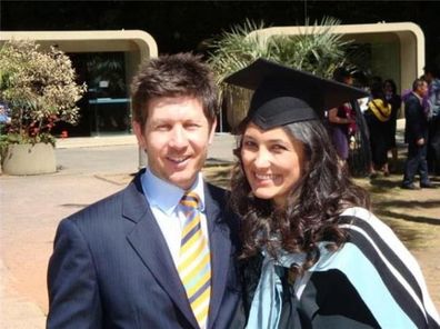 Carolina with her Aussie husband after graduating with a Masters degree