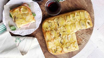 Recipe: <a href="http://kitchen.nine.com.au/2016/05/16/17/32/potato-and-rosemary-focaccia-with-mortadella" target="_top">Potato and rosemary focaccia with mortadella</a>