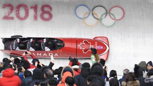 Spring competed in the opening heats of the Men’s 4-man Bobsleigh today. (AAP) 