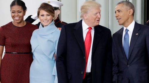 Donald and Melania Trump meet with Barack and Michelle Obama in Washington today. (AAP)