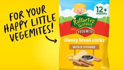 Vegemite has teamed up with aby food brand Rafferty's Garden for a new baby snack. 
