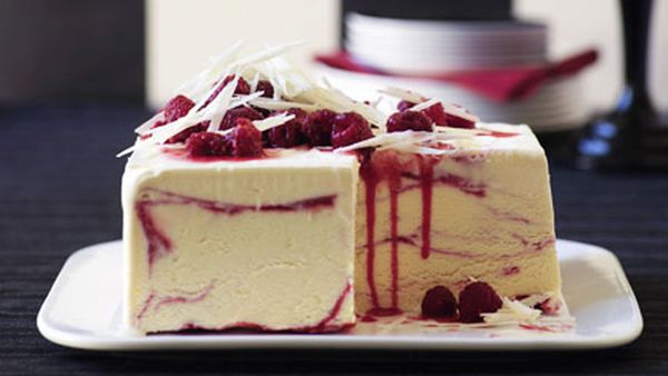 White chocolate and raspberry-ripple ice-cream cake
